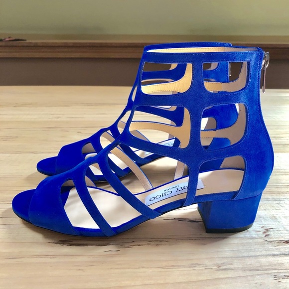 New in Box 💙 Jimmy Choo 37/7 Ren Caged Gladiator Cobalt Blue Suede Sandals - Picture 6 of 9